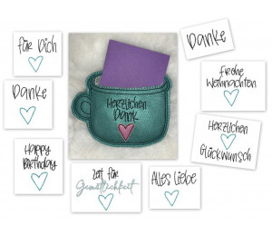 Stickserie - Tasse mit Schlitz 10 Motive plus Blanko